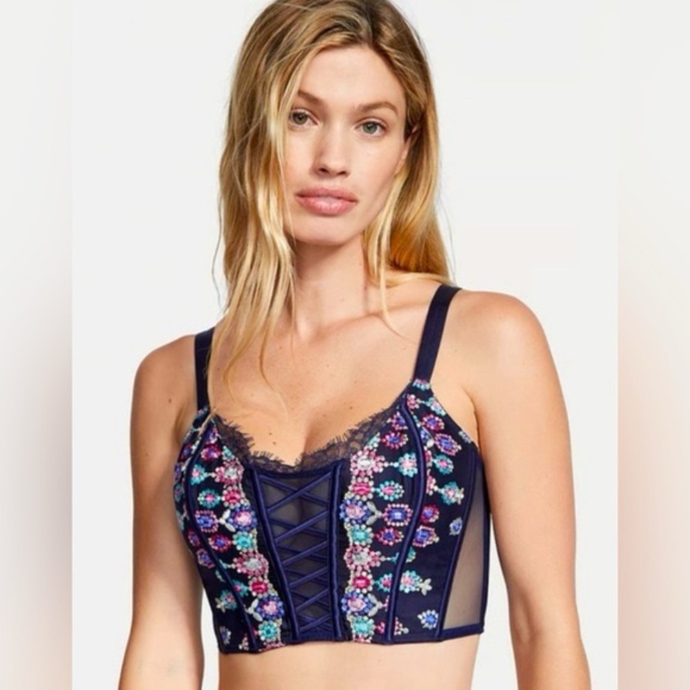 NWT Victoria Secrets Lace-Up Bralette - Navy